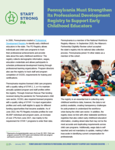 Cover Image: Report: Pennsylvania Must Strengthen Its Professional Development Registry to Support Early Childhood Educators – Start Strong PA – January 2023